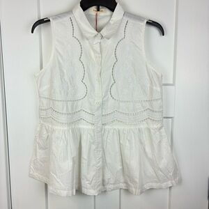 NWT Solitaire White Embroidered Sleeveless Summer Classic Blouse Size Large  h